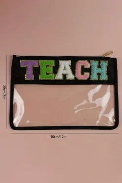 Online Dear-Lover TEACH Glitter Chenille Clear PVC Makeup Bag Black