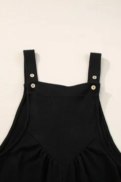 Discount Dear-Lover Textured Buttoned Straps Ruched Wide Leg Jumpsuit Black