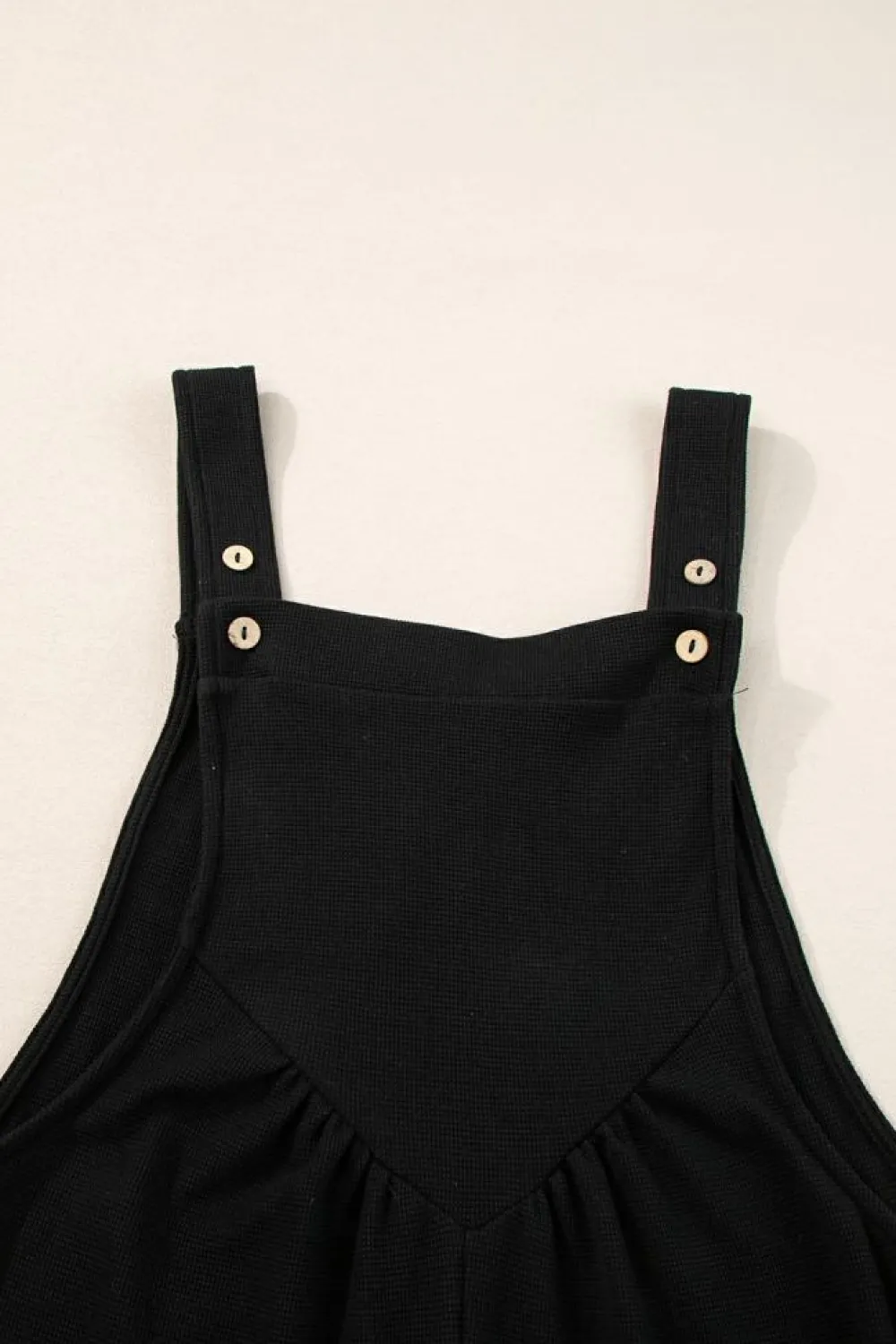 Discount Dear-Lover Textured Buttoned Straps Ruched Wide Leg Jumpsuit Black