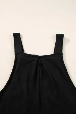 Discount Dear-Lover Textured Buttoned Straps Ruched Wide Leg Jumpsuit Black