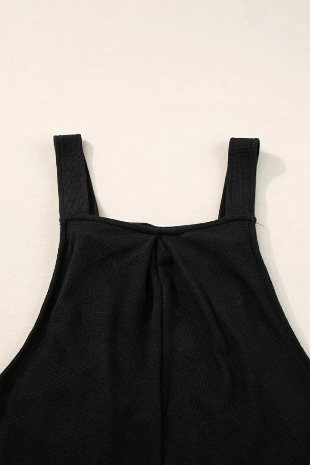 Discount Dear-Lover Textured Buttoned Straps Ruched Wide Leg Jumpsuit Black