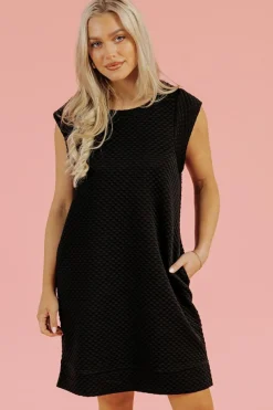Outlet Dear-Lover Textured Cap Sleeve T-shirt Shift Mini Dress Black