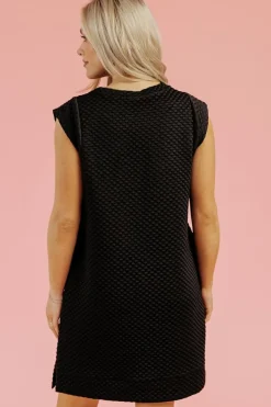 Outlet Dear-Lover Textured Cap Sleeve T-shirt Shift Mini Dress Black