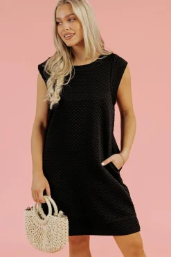 Outlet Dear-Lover Textured Cap Sleeve T-shirt Shift Mini Dress Black