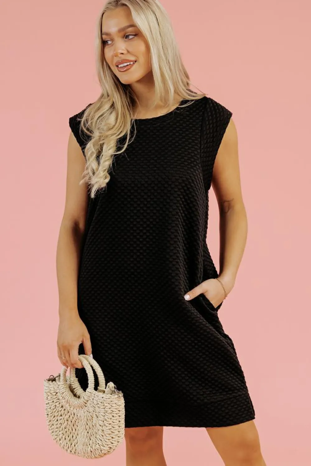 Outlet Dear-Lover Textured Cap Sleeve T-shirt Shift Mini Dress Black