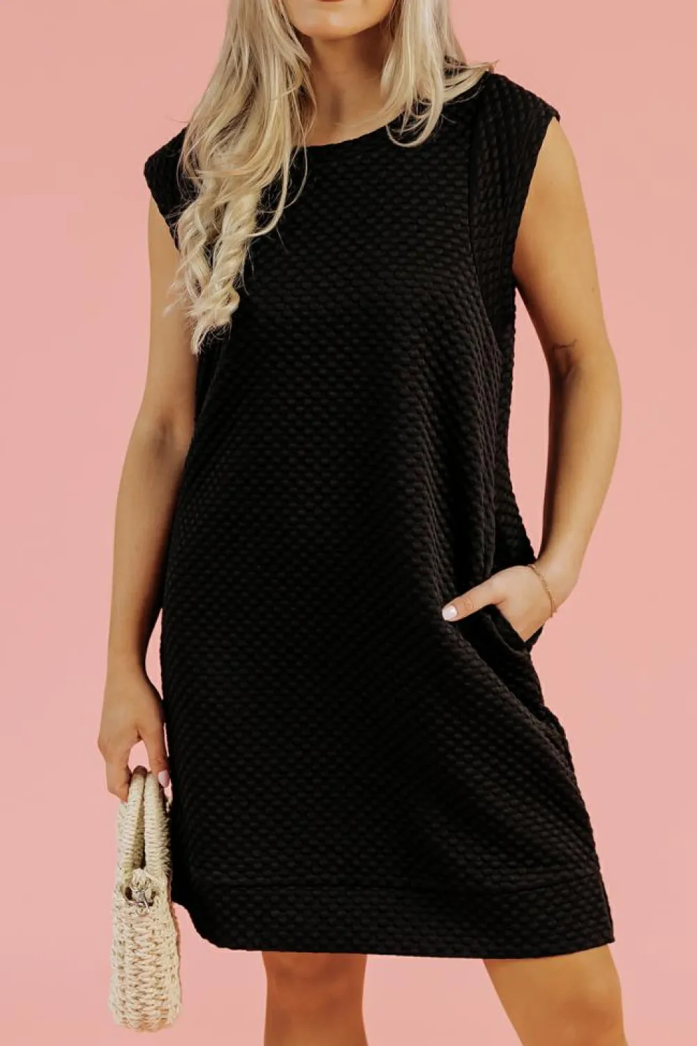 Outlet Dear-Lover Textured Cap Sleeve T-shirt Shift Mini Dress Black