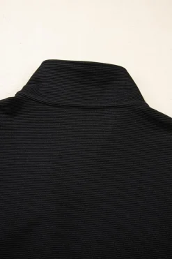 Clearance Dear-Lover Textured Half Zip Kangaroo Pocket Top Drawstring Shorts Set Black