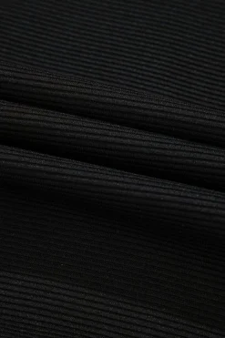 Clearance Dear-Lover Textured Half Zip Kangaroo Pocket Top Drawstring Shorts Set Black