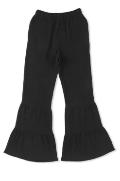 Clearance Dear-Lover Textured High Waist Ruffled Bell Bottom Pants Black