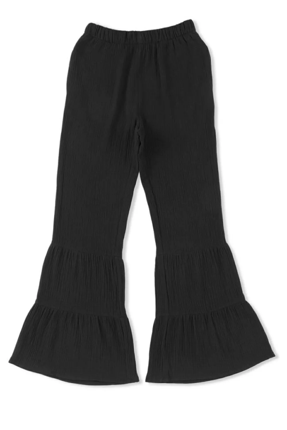 Clearance Dear-Lover Textured High Waist Ruffled Bell Bottom Pants Black