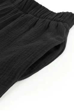 Clearance Dear-Lover Textured High Waist Ruffled Bell Bottom Pants Black