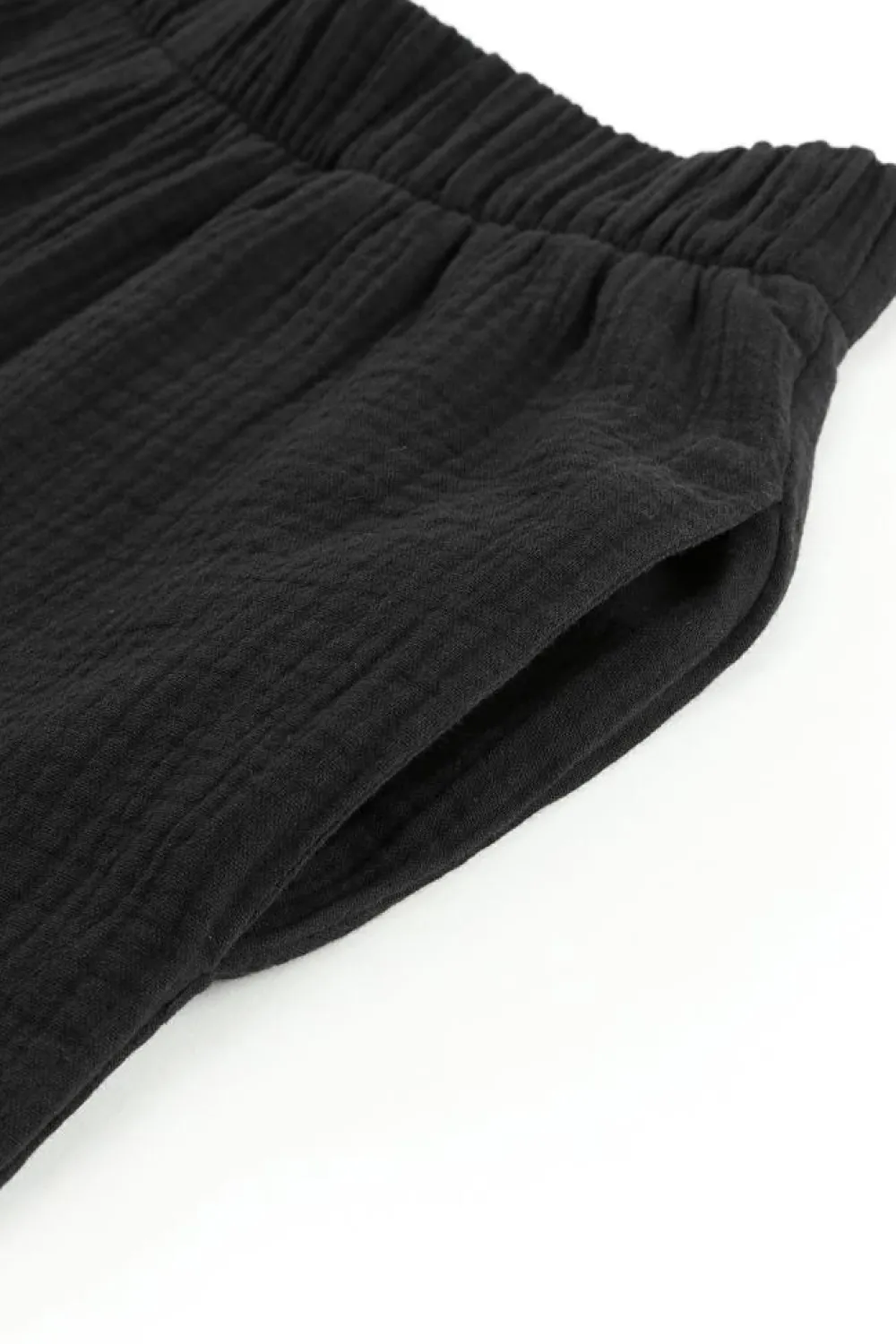 Clearance Dear-Lover Textured High Waist Ruffled Bell Bottom Pants Black