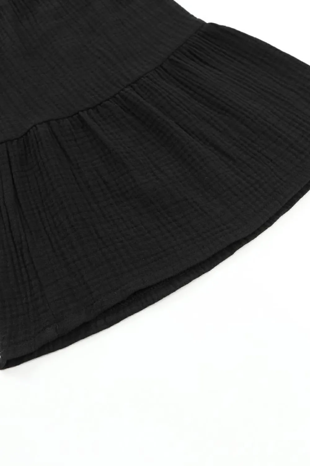 Clearance Dear-Lover Textured High Waist Ruffled Bell Bottom Pants Black