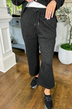 Outlet Dear-Lover Textured Jacquard Quarter Zip Top and Crop Pants Set Black