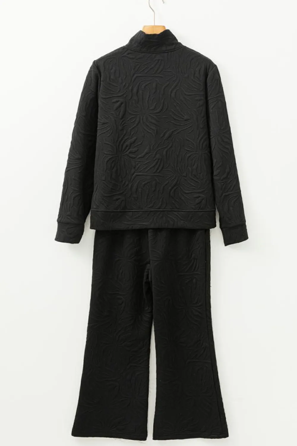 Outlet Dear-Lover Textured Jacquard Quarter Zip Top and Crop Pants Set Black