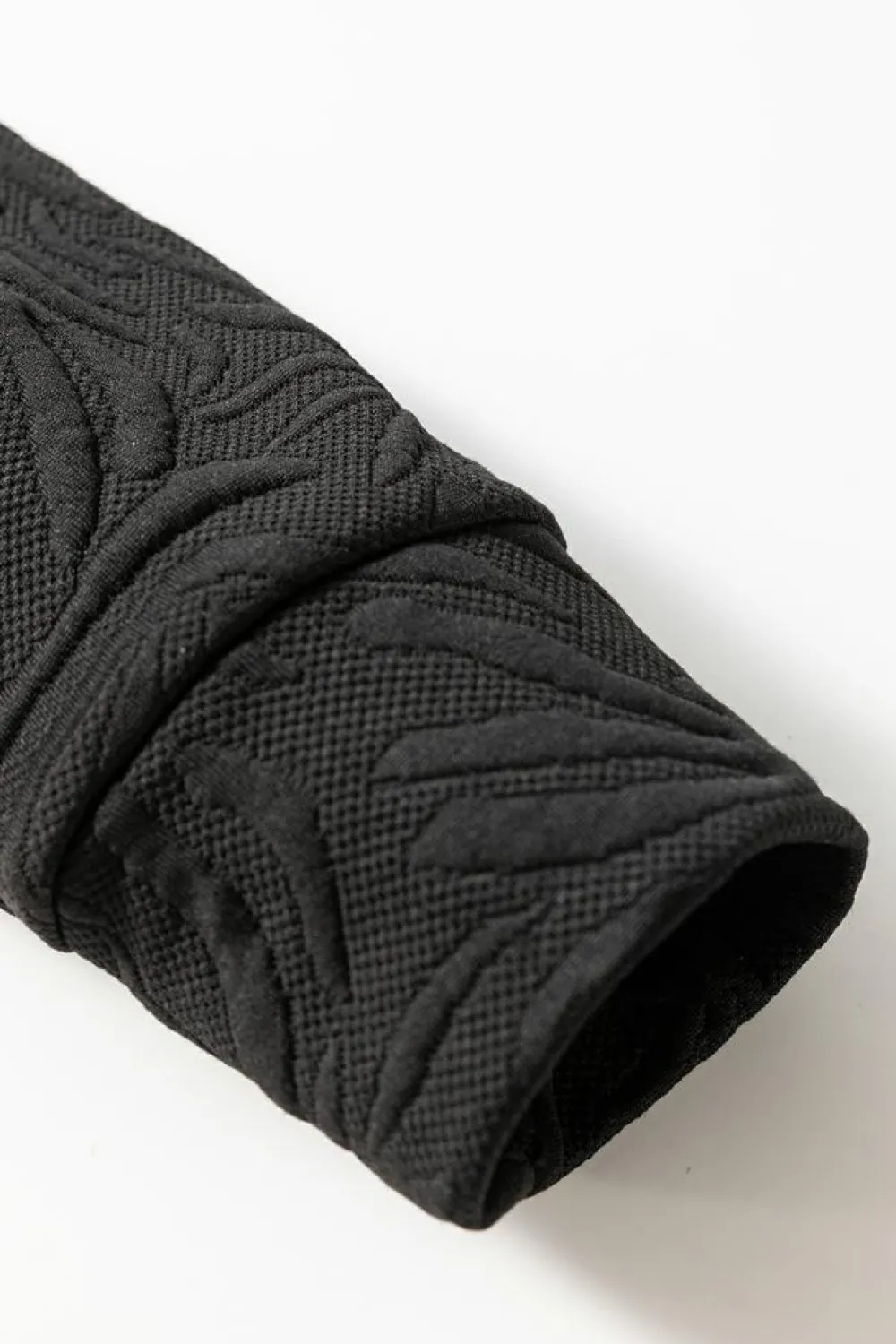 Outlet Dear-Lover Textured Jacquard Quarter Zip Top and Crop Pants Set Black