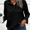 Sale Dear-Lover Textured Knit Buttoned Kangaroo Pocket Sweatshirt Black
