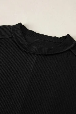 New Dear-Lover Textured Knit Exposed Stitching T-shirt Black