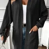 New Dear-Lover Textured Knit Side Pockets Open Front Cardigan Black