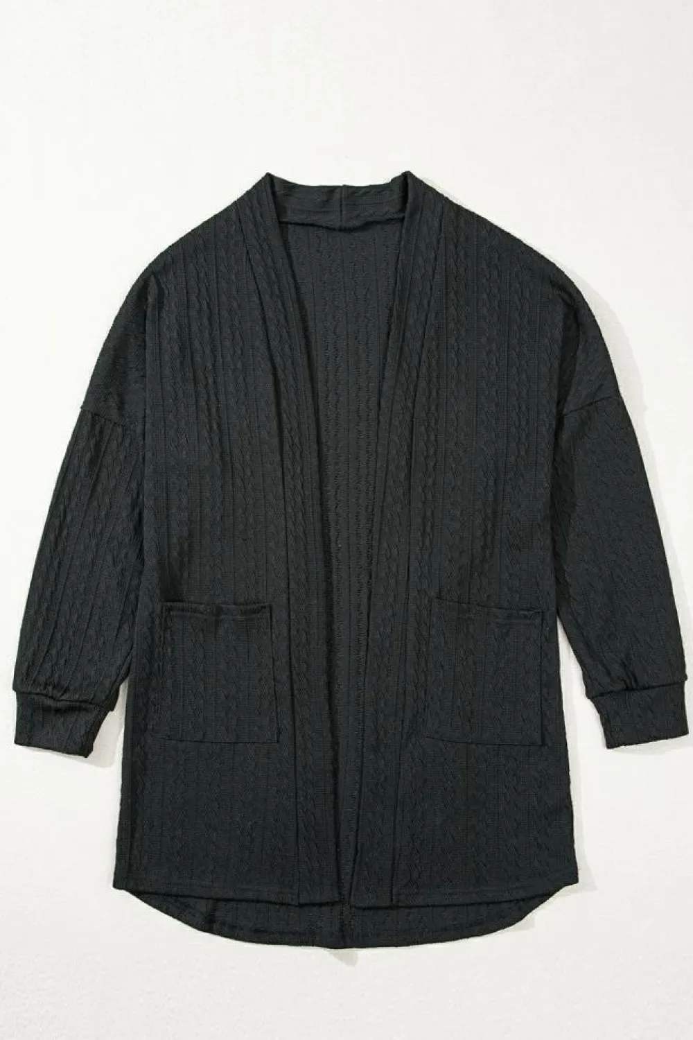 New Dear-Lover Textured Knit Side Pockets Open Front Cardigan Black