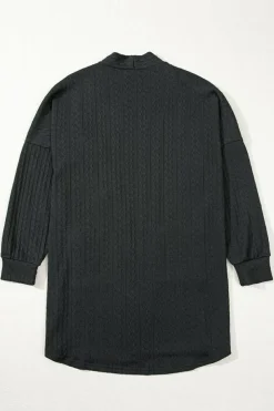 New Dear-Lover Textured Knit Side Pockets Open Front Cardigan Black
