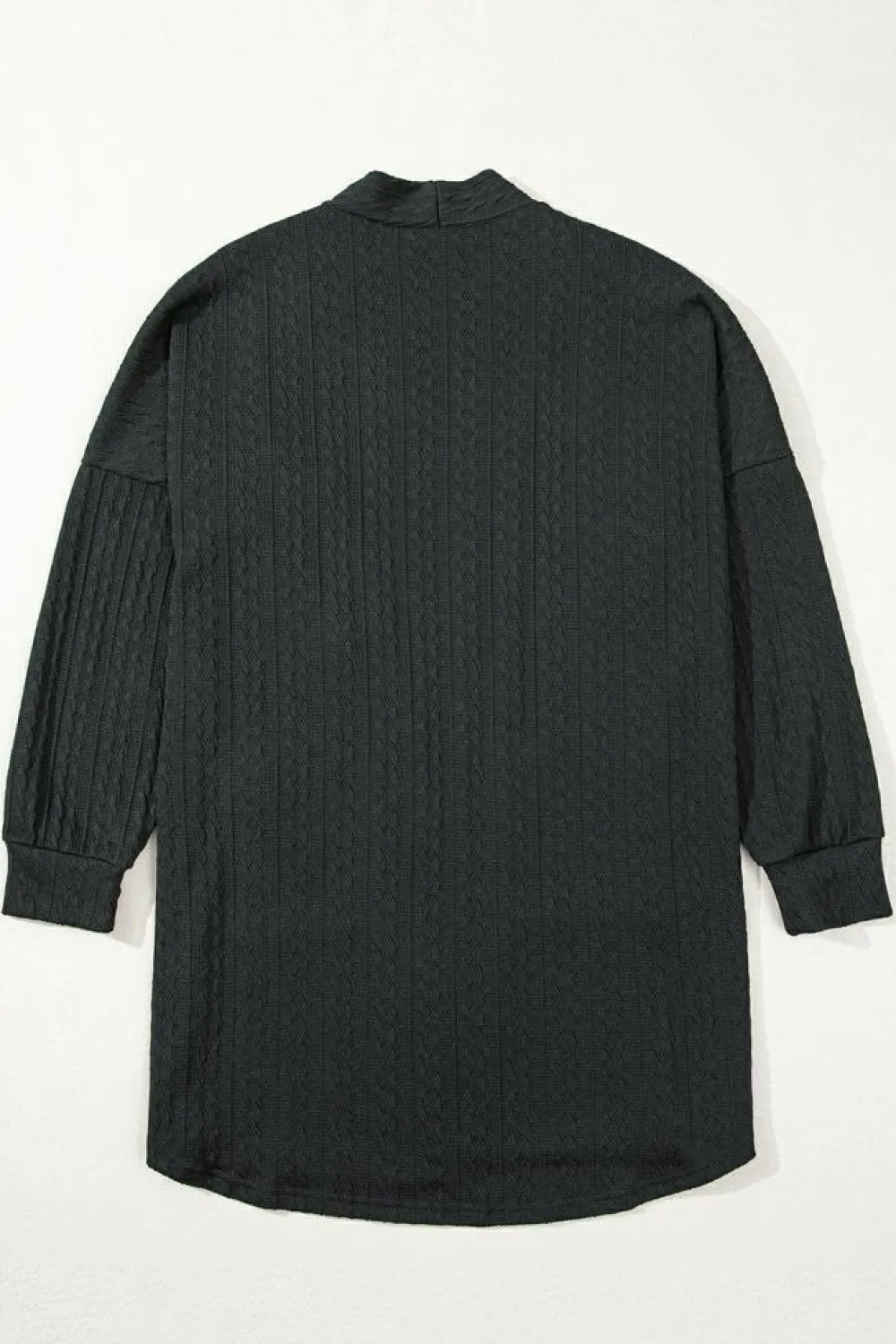 New Dear-Lover Textured Knit Side Pockets Open Front Cardigan Black