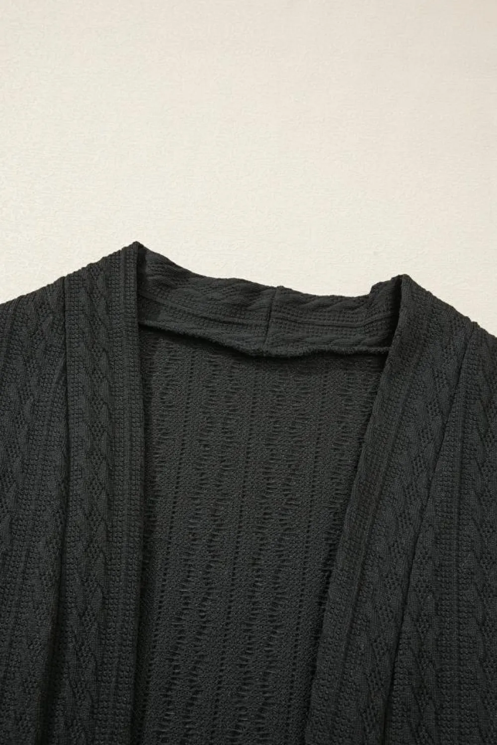 New Dear-Lover Textured Knit Side Pockets Open Front Cardigan Black