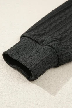 New Dear-Lover Textured Knit Side Pockets Open Front Cardigan Black