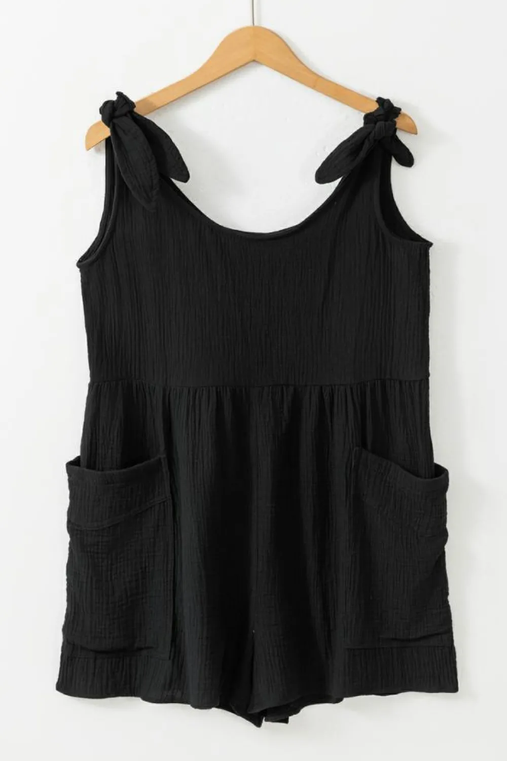 Outlet Dear-Lover Textured Knotted Straps High Waist Wide Leg Romper Black