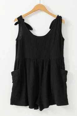 Outlet Dear-Lover Textured Knotted Straps High Waist Wide Leg Romper Black