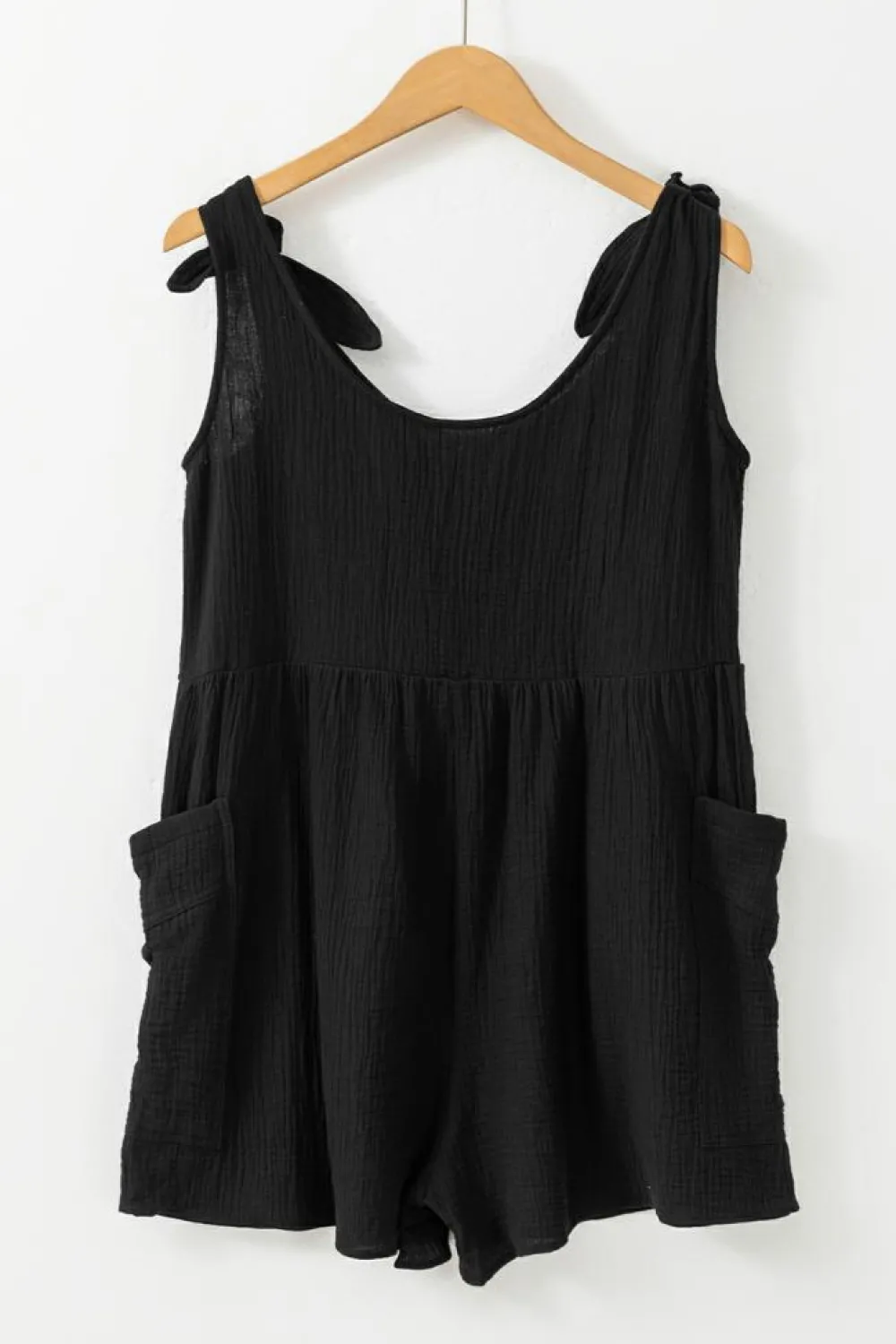Outlet Dear-Lover Textured Knotted Straps High Waist Wide Leg Romper Black