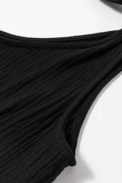 Outlet Dear-Lover Textured Knotted Straps High Waist Wide Leg Romper Black