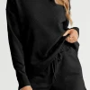 New Dear-Lover Textured Long Sleeve Top and Drawstring Shorts Set Black