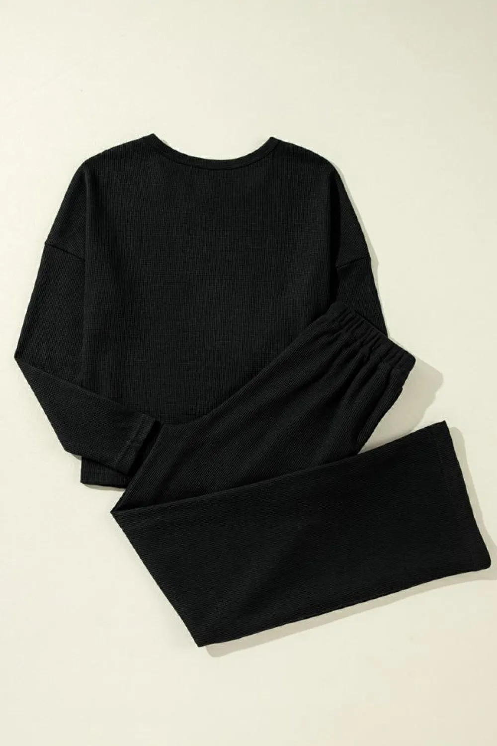 New Dear-Lover Textured Long Sleeve T Shirt and Pants Lounge Set Black