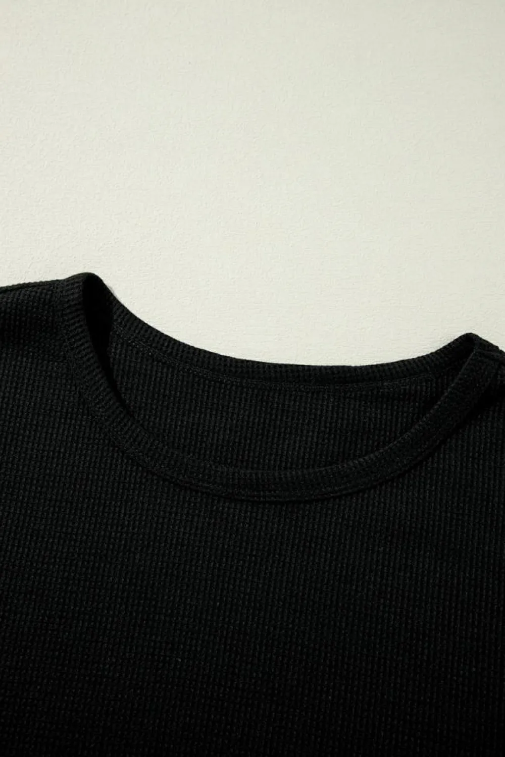 New Dear-Lover Textured Long Sleeve T Shirt and Pants Lounge Set Black