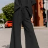 Clearance Dear-Lover Textured Loose Fit T Shirt and Drawstring Pants Set Black