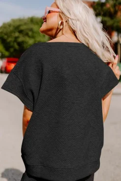 Clearance Dear-Lover Textured Loose Fit T Shirt and Drawstring Pants Set Black