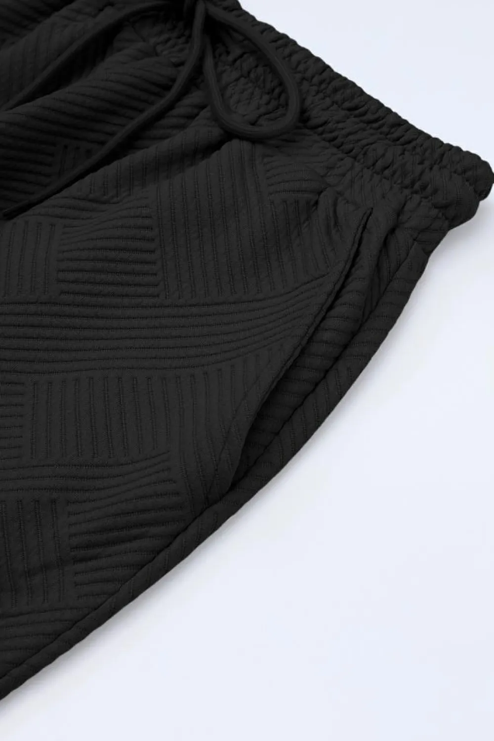 Clearance Dear-Lover Textured Loose Fit T Shirt and Drawstring Pants Set Black