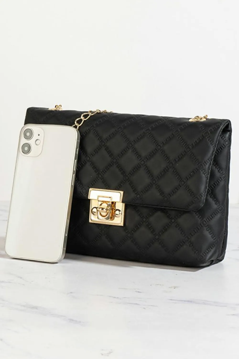 Best Dear-Lover Textured PU Leather Gold Chain Buckle Single Shoulder Bag Black
