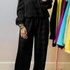 Clearance Dear-Lover Textured Puff Sleeve Top and Pants Set Black