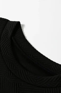 Clearance Dear-Lover Textured Puff Sleeve Top and Pants Set Black