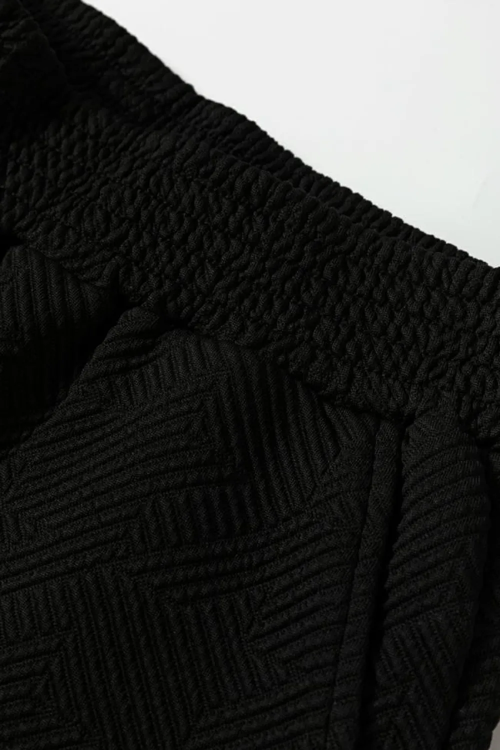 Clearance Dear-Lover Textured Puff Sleeve Top and Pants Set Black