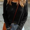 Online Dear-Lover Textured Round Neck Long Sleeve Top Black