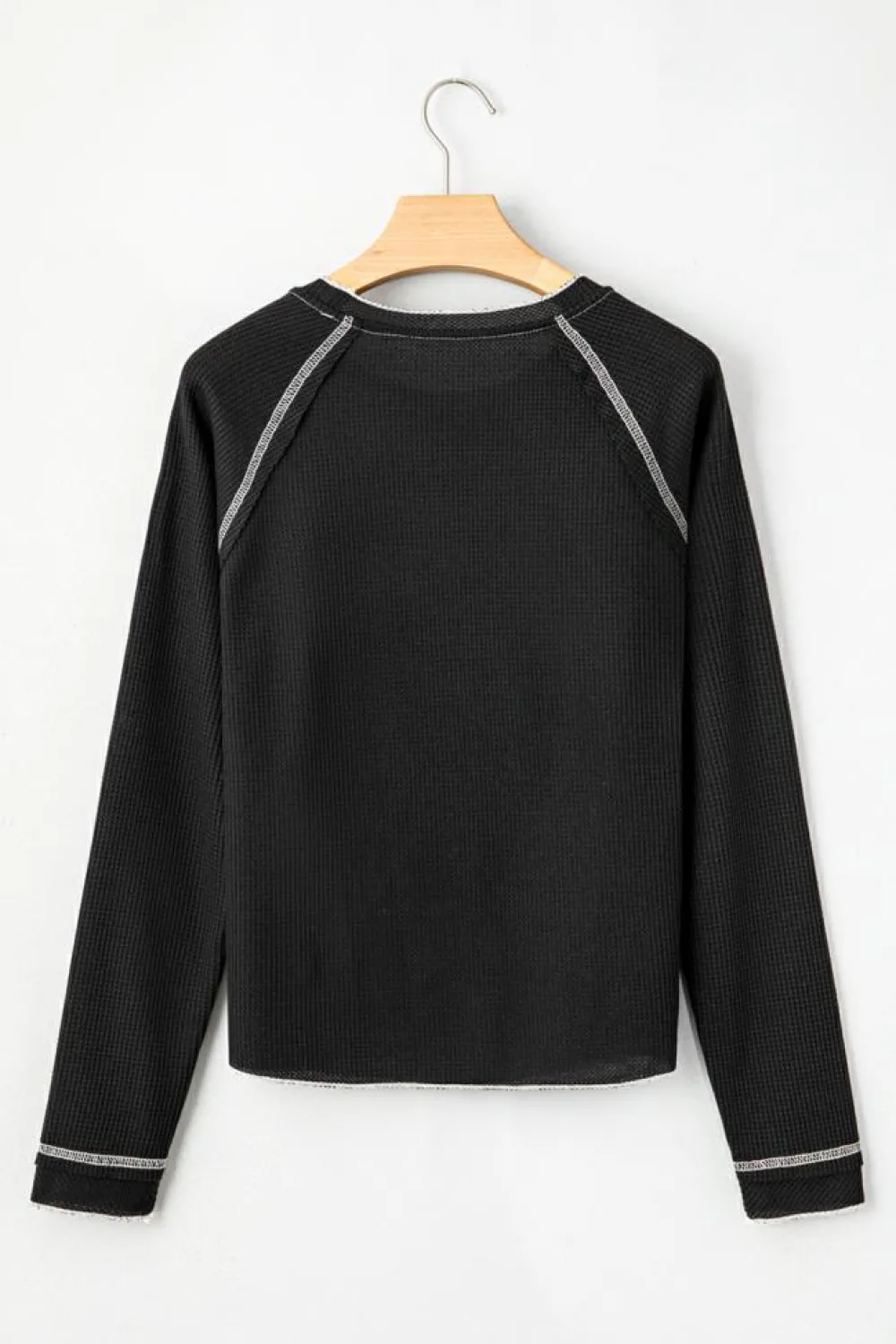 Online Dear-Lover Textured Round Neck Long Sleeve Top Black