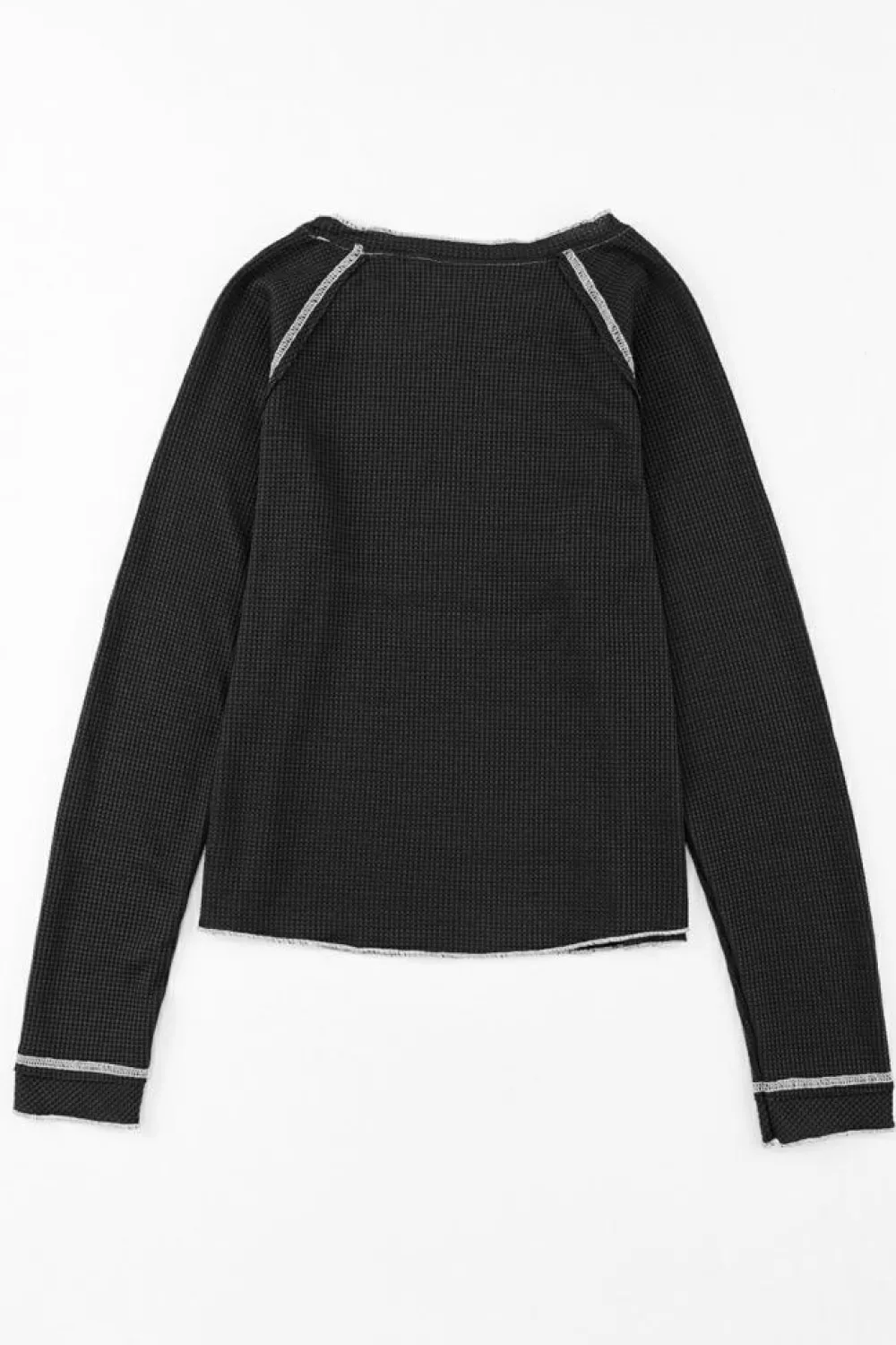 Online Dear-Lover Textured Round Neck Long Sleeve Top Black