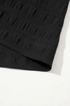 Fashion Dear-Lover Textured Ruffled Sleeve Round Neck Top Black