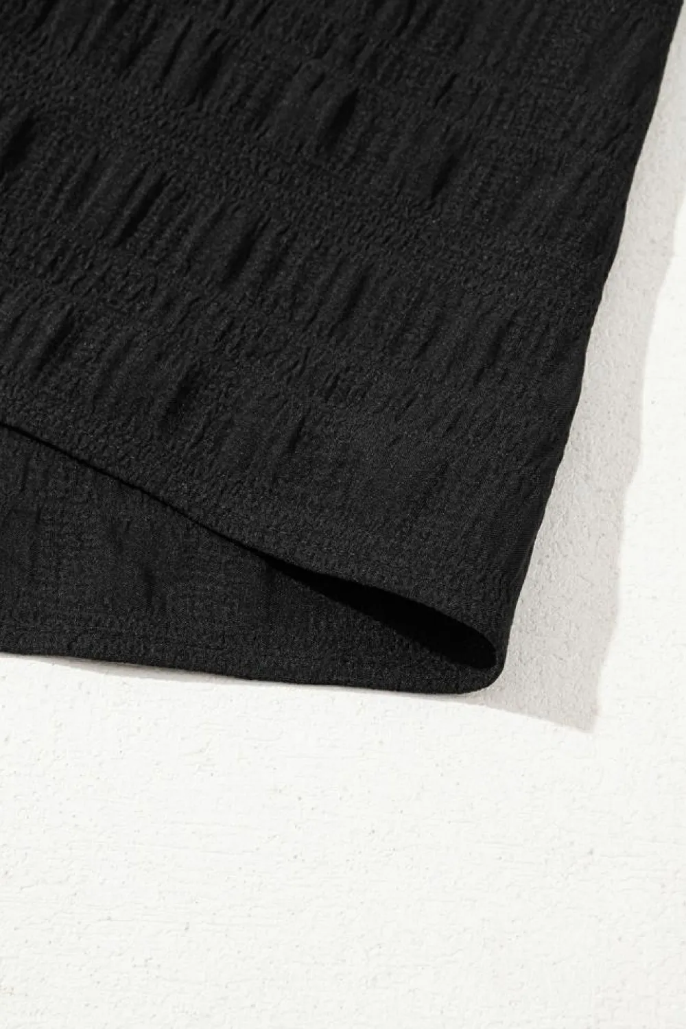 Fashion Dear-Lover Textured Ruffled Sleeve Round Neck Top Black