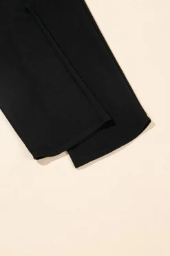 Online Dear-Lover Textured Ruffled Sleeve Zipped Top and Wide Leg Pants Set Black