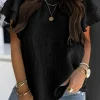 New Dear-Lover Textured Tiered Ruffled Short Sleeve Blouse Black