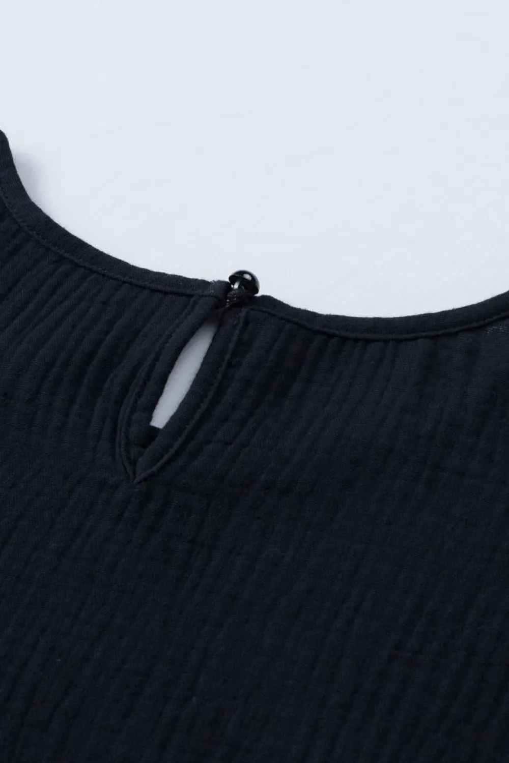 New Dear-Lover Textured Tiered Ruffled Short Sleeve Blouse Black